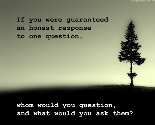 If you were guaranteed an honest response to one question, whom would you question, and what would you ask them?